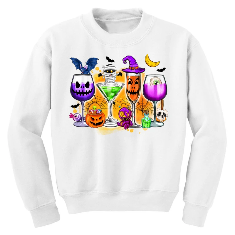 Halloween Wine Glasses Youth Sweatshirt 5 Halloween Wine Glasses Youth Sweatshirt - Image 3