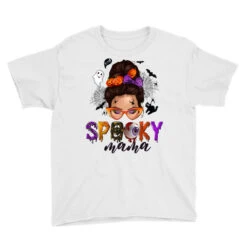 Spooky Mama Messy Bun Youth Tee -Kids Tshirts Zone pd.2526332069.37.25057514.s3.1 front white ffffff none x1y0 127 800x800 1