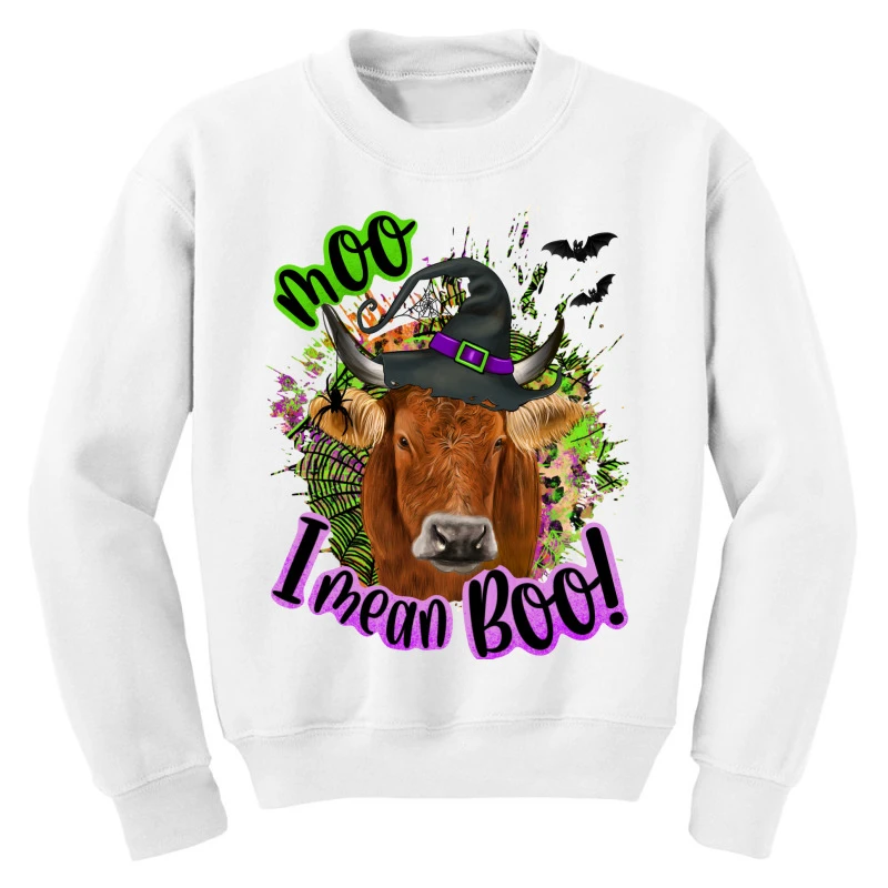 Moo I Mean Boo Cow Youth Sweatshirt 5 Moo I Mean Boo Cow Youth Sweatshirt - Image 3