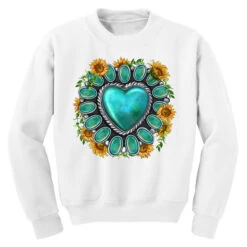 Western Turquoise Gemstone With Sunflowers Youth Sweatshirt -Kids Tshirts Zone pd.2526468952.52.25090977.s3.1 front white ffffff none x0y0 169 800x800 1