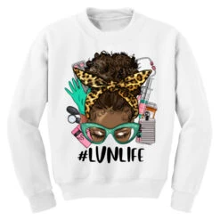 Afro Messy Bun LVN Licensed Vocational Nurse Life Youth Sweatshirt -Kids Tshirts Zone pd.2526570862.52.25090717.s3.1 front white ffffff none x0y0 169 800x800 1