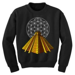Aztec Pyramid Mayan Sacred Geometry Youth Sweatshirt -Kids Tshirts Zone pd.2526617676.52.25071411.s3.1 front black ffffff none x0y0 169 800x800 1