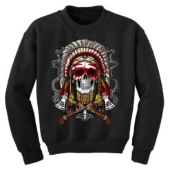 Native American Chief Skull Indian Youth Sweatshirt -Kids Tshirts Zone pd.2526650502.52.25083769.s3.1 front black ffffff none x2.5y0 164 800x800 1