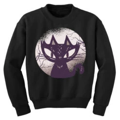 Vintage Scary Halloween Black Cat Horror Creepy Youth Sweatshirt -Kids Tshirts Zone pd.2527012808.52.25088453.s3.1 front black ffffff none x0y0 169 800x800 1