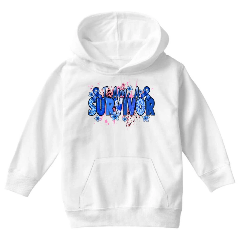 I Am A Survivor Colon Cancer Blue Ribbon Youth Hoodie 5 I Am A Survivor Colon Cancer Blue Ribbon Youth Hoodie - Image 3