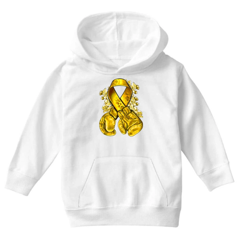 Childhood Cancer Yellow Ribbon With Boxing Gloves Youth Hoodie 5 Childhood Cancer Yellow Ribbon With Boxing Gloves Youth Hoodie - Image 3