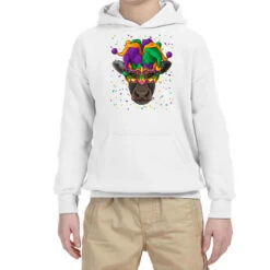 Cow Mardi Gras Animal Face Farmer Carnival Jester Youth Hoodie