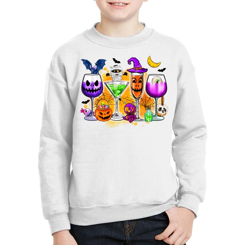 Halloween Wine Glasses Youth Sweatshirt 3 Halloween Wine Glasses Youth Sweatshirt