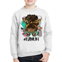 Afro Messy Bun LVN Licensed Vocational Nurse Life Youth Sweatshirt