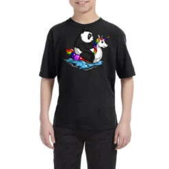 Panda Bear Riding Unicorn Float Pool Party Youth Tee
