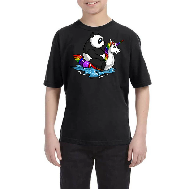 Panda Bear Riding Unicorn Float Pool Party Youth Tee 3 Panda Bear Riding Unicorn Float Pool Party Youth Tee