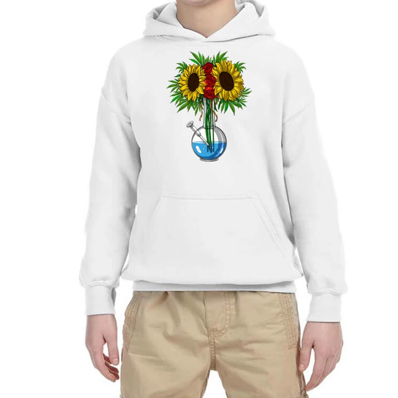 Weed Sunflowers Bong Vase Youth Hoodie 3 Weed Sunflowers Bong Vase Youth Hoodie
