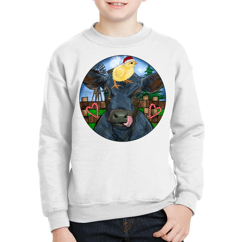 Black Angus Cattle With Santa Chick Christmas Youth Sweatshirt 3 Black Angus Cattle With Santa Chick Christmas Youth Sweatshirt