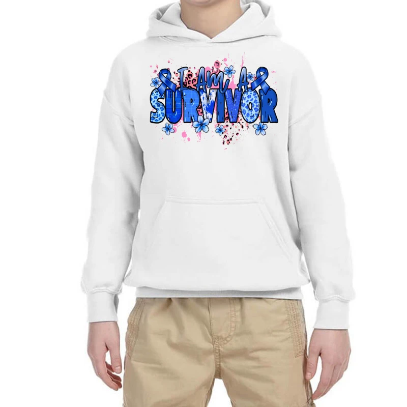 I Am A Survivor Colon Cancer Blue Ribbon Youth Hoodie 3 I Am A Survivor Colon Cancer Blue Ribbon Youth Hoodie